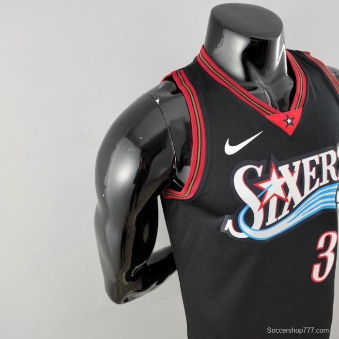 Retro Philadelphia 76ers Iverson #3 Big Meteor Black NBA Jersey