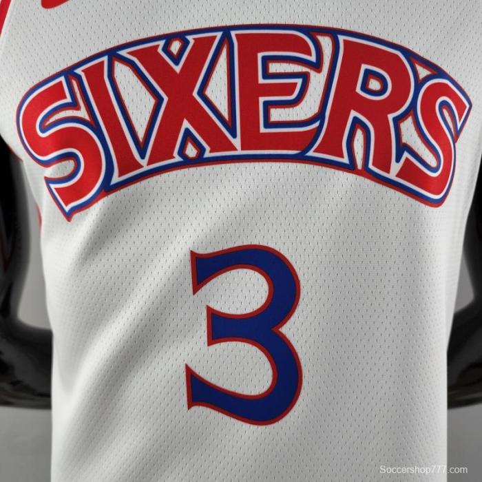 Rookie Philadelphia 76ers Iverson #3 White NBA Jersey