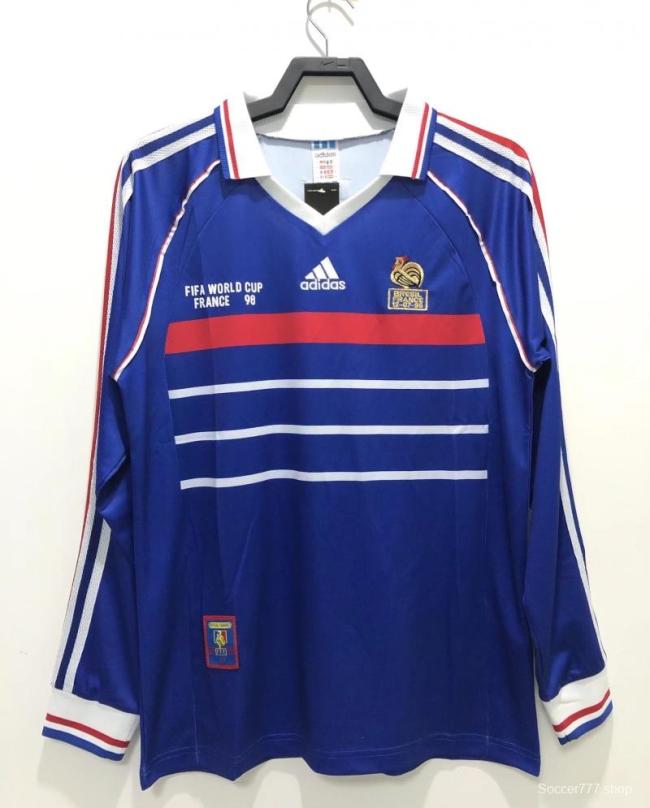 Retro 1998 Long Sleeve France Home Soccer Jersey