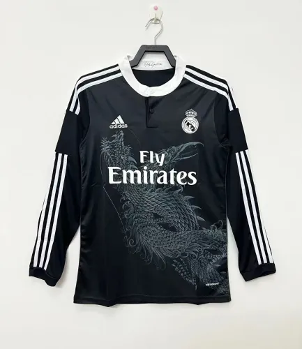 Retro 14/15 Real Madrid Third Long Sleeve Dragon Black Soccer Jersey