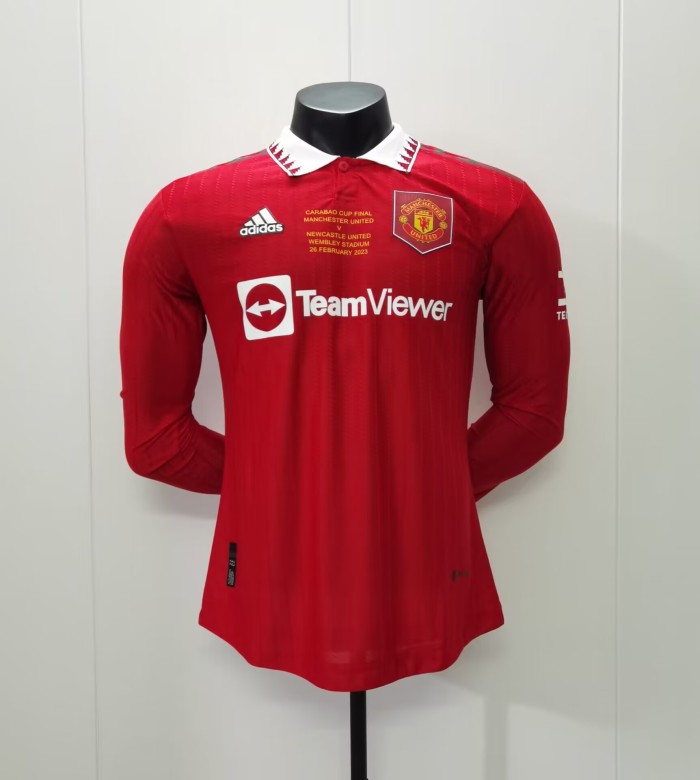 Player Version 22/23 Manchester United Home Long Sleeve Carabao Cup Final Jersey With Full Patch