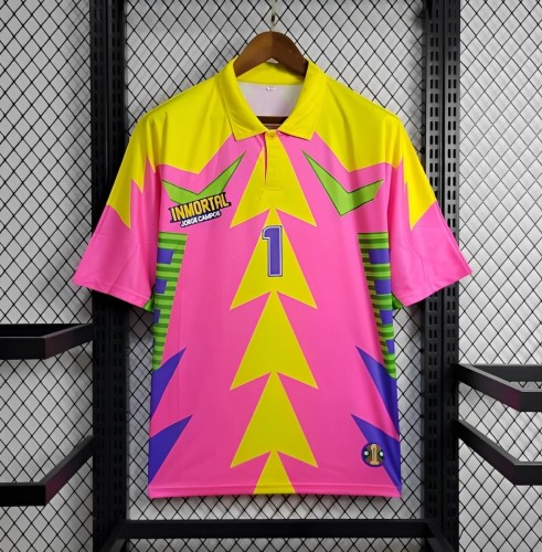 Retro 1998 Mexico Goalkeeper CAMPOS 1 WORLD CUP CAMPOS 1 Home Pink Jersey