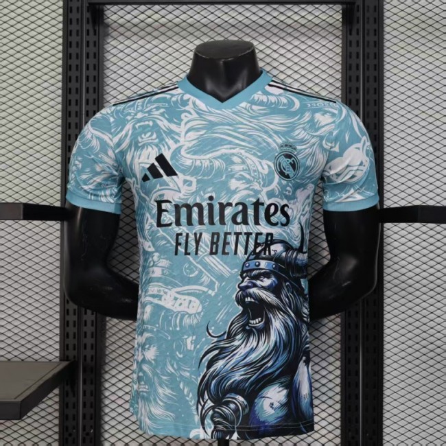 Player Version 25/26 Real Madrid Light Blue with Viking Warrior Pattern Jersey