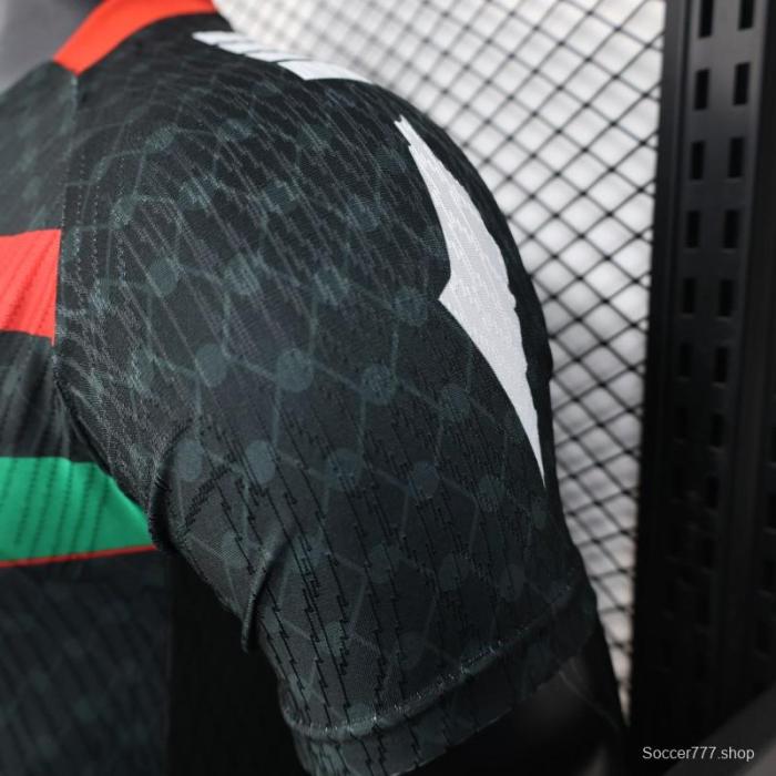 Player Version 25/26 CD Palestino Away Black Jersey with Red-Green Stripes and Bank of Palestine Sponsor