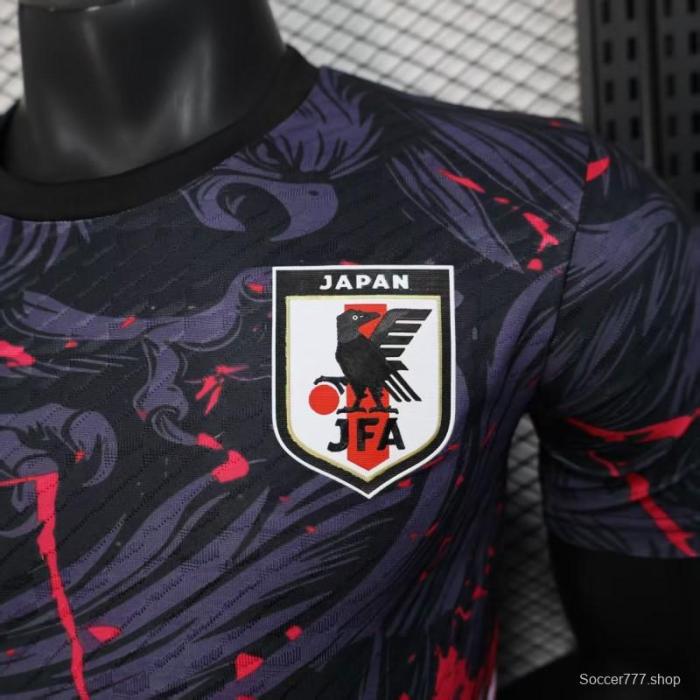 Player Version 2025 Japan Dark Navy with Rising Phoenix Design and Red Gradient Splash Pattern Jersey