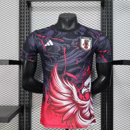 Player Version 2025 Japan Dark Navy with Rising Phoenix Design and Red Gradient Splash Pattern Jersey