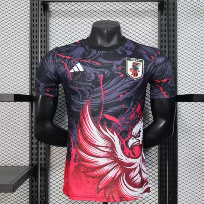 Player Version 2025 Japan Dark Navy with Rising Phoenix Design and Red Gradient Splash Pattern Jersey