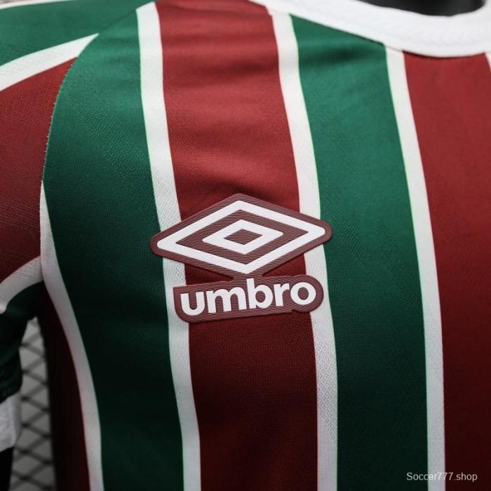 Player Version 25/26 Fluminense Green and Burgundy Vertical Striped with White Trim Jersey