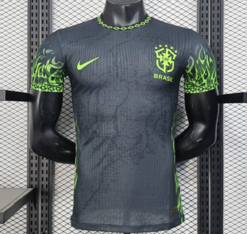 Player Version 2025 Brazil Dark Grey with Neon Green Flame Jersey