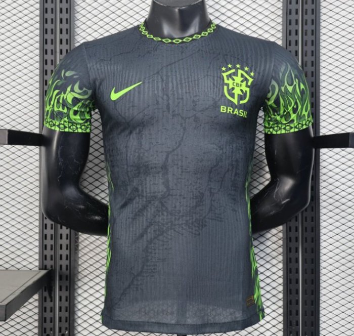 Player Version 2025 Brazil Dark Grey with Neon Green Flame Jersey