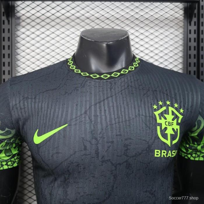 Player Version 2025 Brazil Dark Grey with Neon Green Flame Jersey