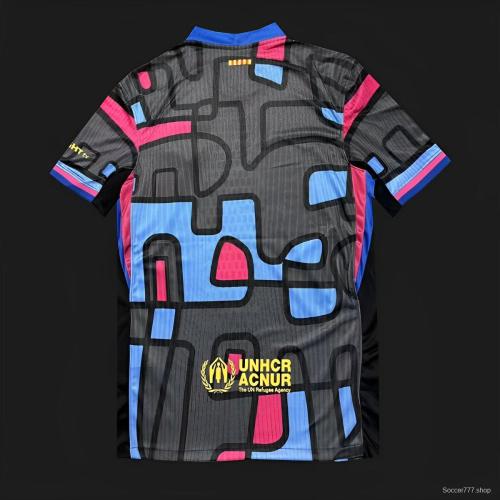 25/26 FC Barcelona Black with Blue & Pink Abstract Pattern Jersey