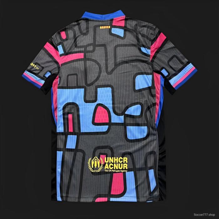 25/26 FC Barcelona Black with Blue & Pink Abstract Pattern Jersey