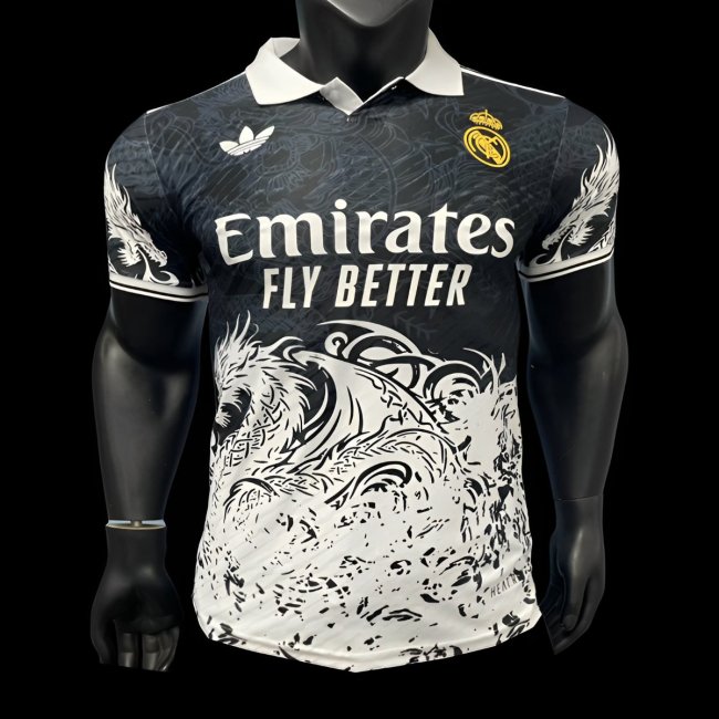 Player Version 25/26 Real Madrid Black & White Dragon Design Jersey