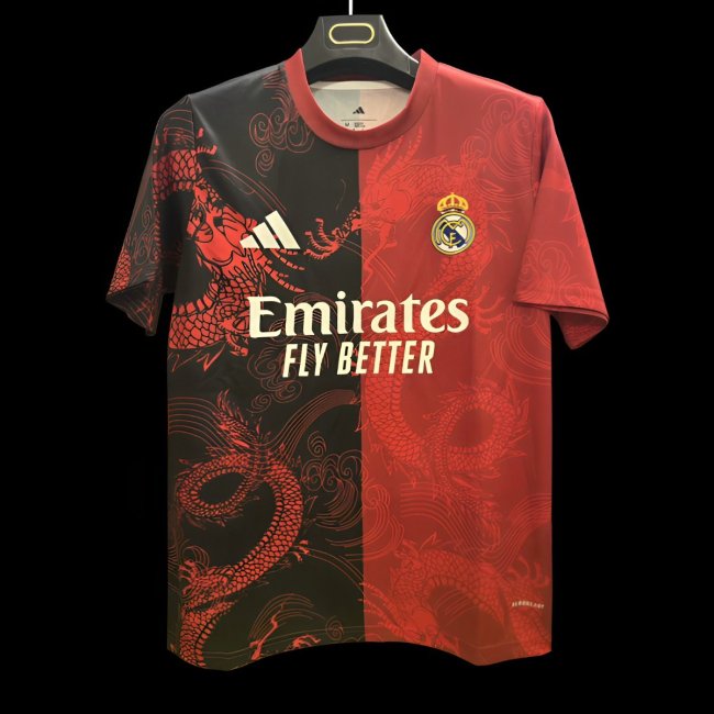 25/26 Real Madrid Red and Black with Split Dragon Design Jersey