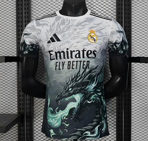 Player Version 25/26 Real Madrid White with Black Dragon Fire Jersey