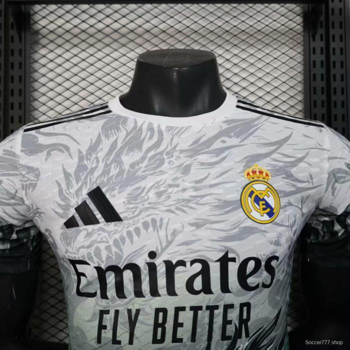 Player Version 25/26 Real Madrid White with Black Dragon Fire Jersey