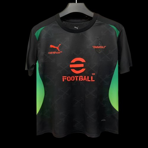 25/26 AC Milan x OFF-WHITE Pre-Match Black/Green Jersey