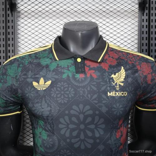 Player Version 2025 Mexico Black with Floral Pattern Design Jersey