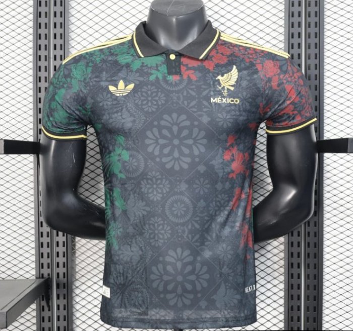 Player Version 2025 Mexico Black with Floral Pattern Design Jersey