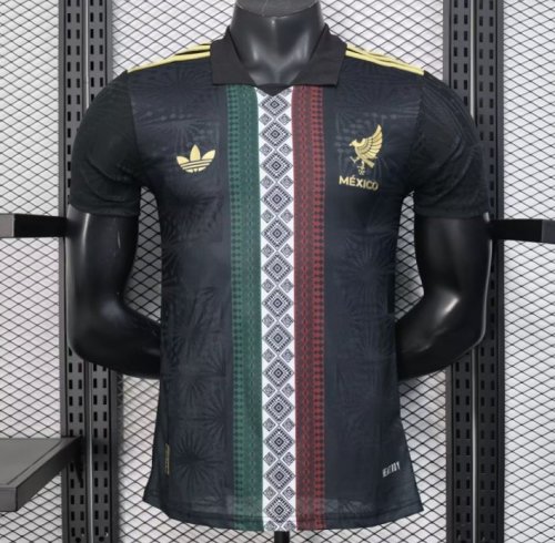 Player Version 2025 Mexico Black with Traditional Pattern Design Jersey