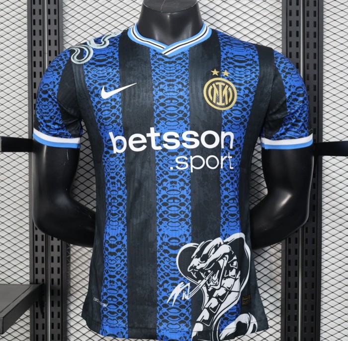 Player Version 25/26 Inter Milan Black and Blue Jersey with Snake Design