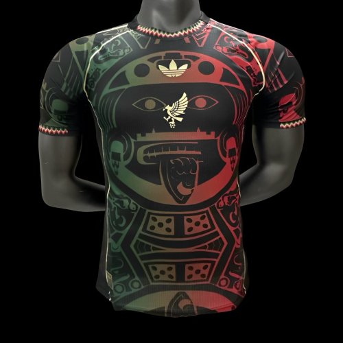 Player Version 2025 Mexico Black with Red-Green Aztec Pattern Jersey