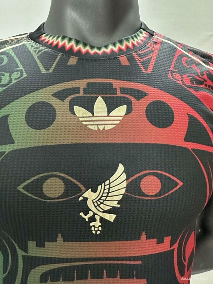 Player Version 2025 Mexico Black with Red-Green Aztec Pattern Jersey