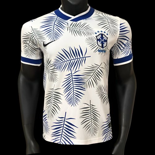 Player Version 2025 Brazil White with Palm Leaf Pattern Jersey