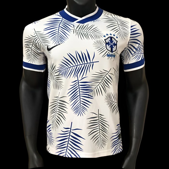 Player Version 2025 Brazil White with Palm Leaf Pattern Jersey