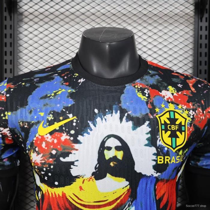 Player Version 2025 Brazil Black with Jesus Christ Artwork Jersey