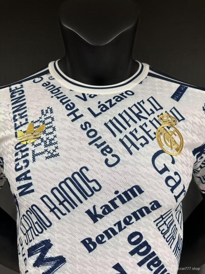 Player Version 25/26 Real Madrid White with Legendary Players Names Pattern Jersey