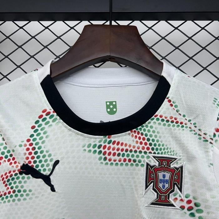 2025 Kids Portugal Away White Long Sleeve Jersey