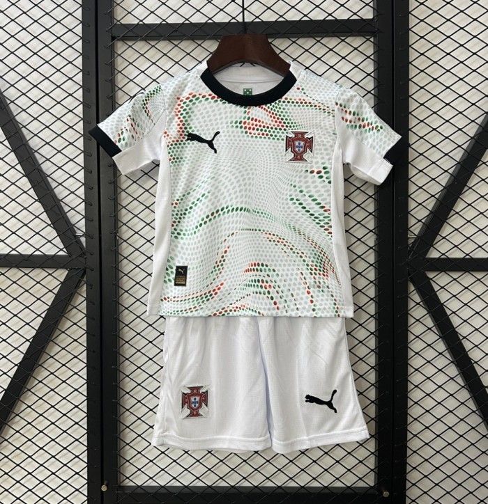 2025 Kids Portugal Away White Jersey