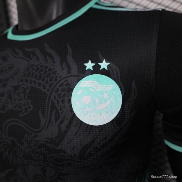 Player Version 2025 Algeria Black with Mint Green Dragon Pattern Jersey