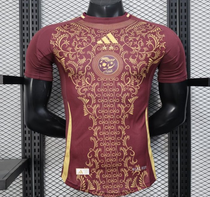 Player Version 2025 Algeria Burgundy with Gold Ornamental Pattern Jersey