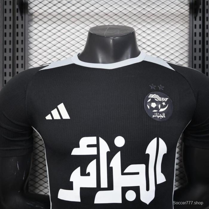 Player Version 2025 Algeria Black with White Arabic Sponsor Jersey