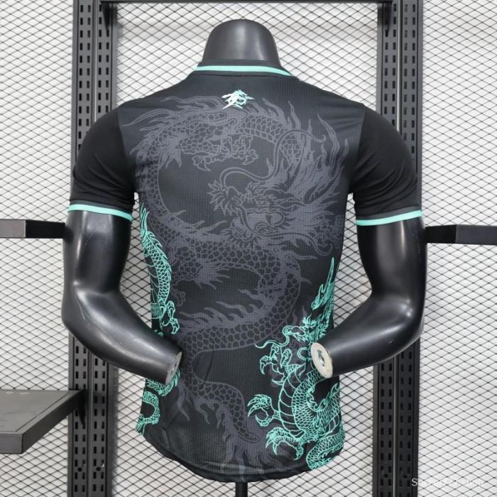 Player Version 2025 Algeria Black with Mint Green Dragon Pattern Jersey