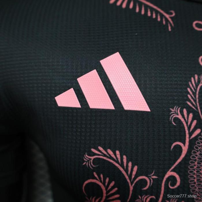 Player Version 2025 Algeria Black with Pink Ornamental Pattern Jersey