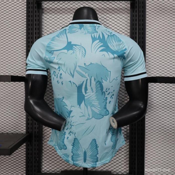 Player Version 2025 Algeria Light Blue with Tropical Leaves Pattern Jersey