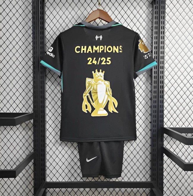 24/25 Kids Liverpool Away Black Jersey With Champion Printing
