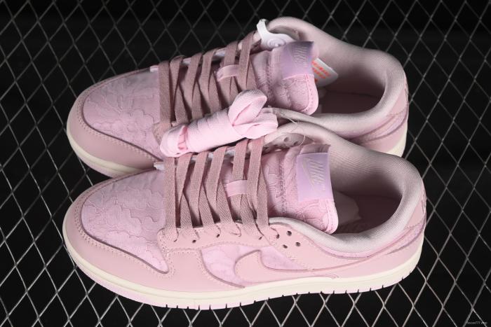 Nike SB Dunk Low Regal Pink Low-Top Casual Skate Shoes with Lace Floral Pattern - HJ5870-600