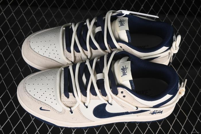 Nike SB Dunk Low Stussy Collaboration Anniversary Custom Low-Top Skate Shoes with Blue Swoosh - DM6868-088