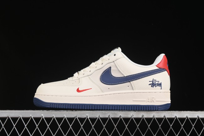 Nike Air Force 1 '07 Low Stussy Collaboration Light Blue Sole Red Heel Casual Sneakers - JJ2508-716