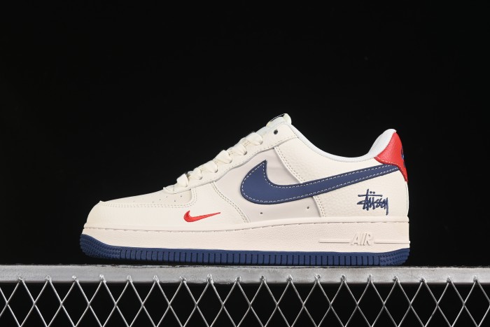 Nike Air Force 1 '07 Low Stussy Collaboration Light Blue Sole Red Heel Casual Sneakers - JJ2508-716
