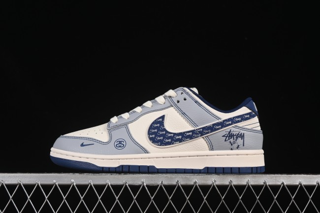 Nike SB Dunk Low Stussy Collaboration Anniversary Edition Low-Top Casual Skate Shoes with Blue Swoosh - XS6089-595
