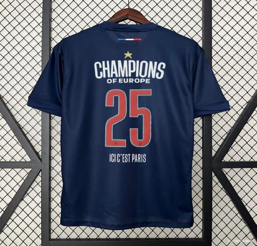 1 Star 24/25 PSG Home Jersey With Final Match Champion Jersey