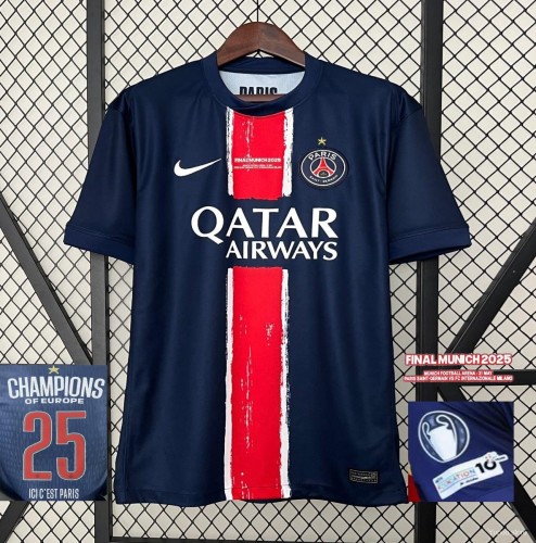 1 Star 24/25 PSG Home Jersey With Final Match Champion Jersey