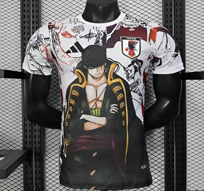 Player Version 2025 Japan White with One Piece Roronoa Zoro Character Jersey