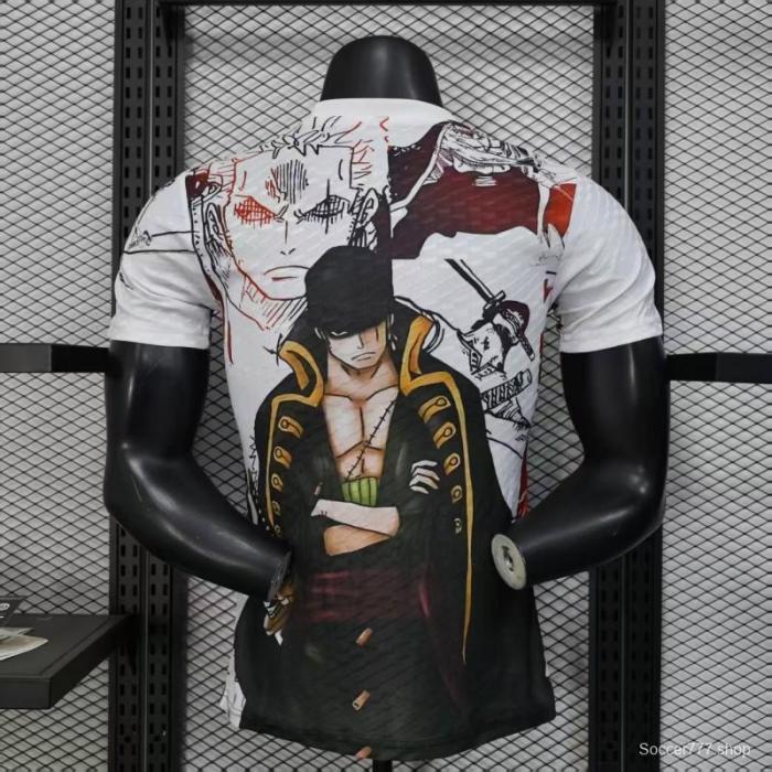 Player Version 2025 Japan White with One Piece Roronoa Zoro Character Jersey